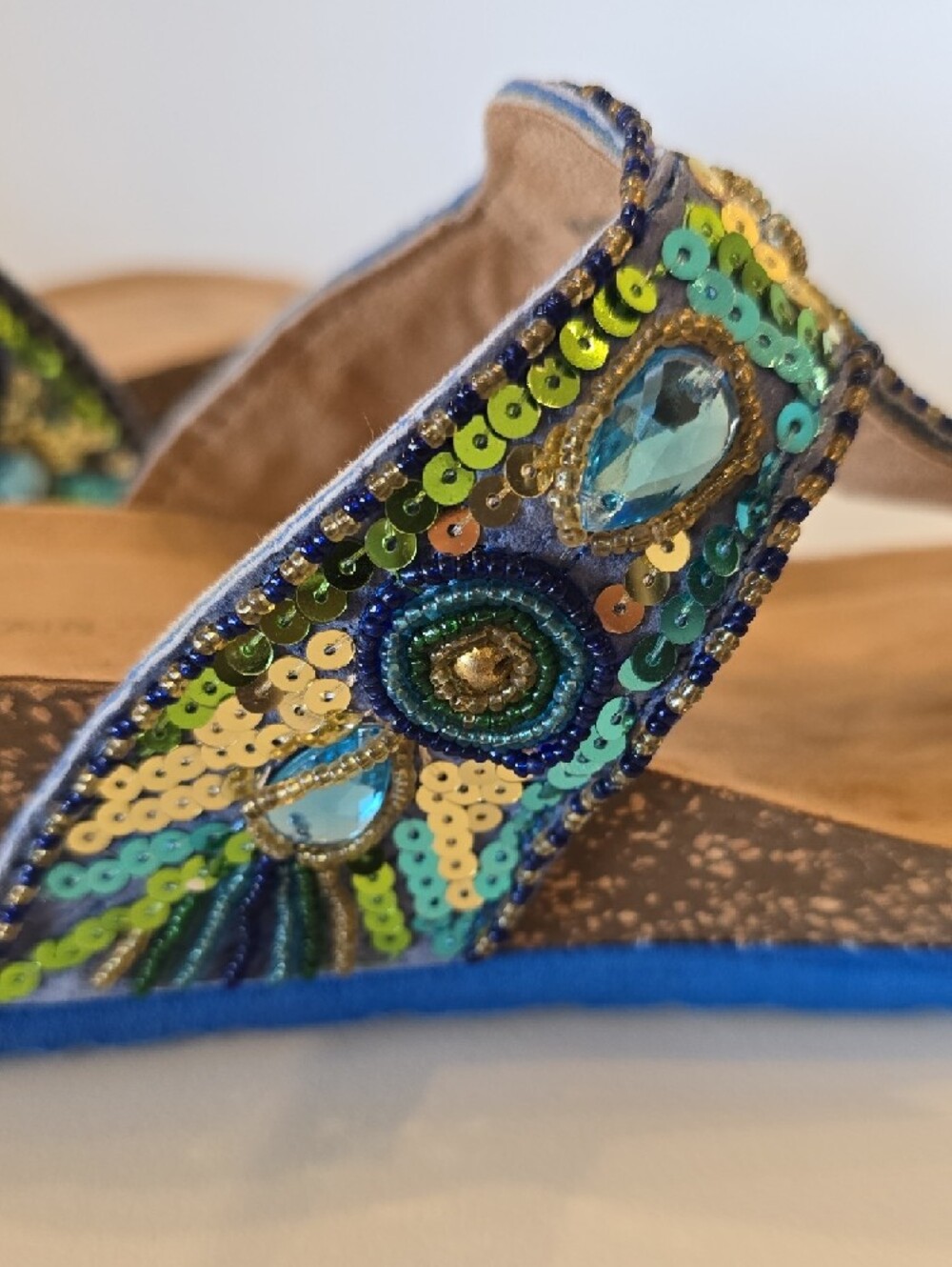 White Mountain " Bluejay" Beaded Wedge Thong Boho Design Women's Sandals - Picture 10 of 10